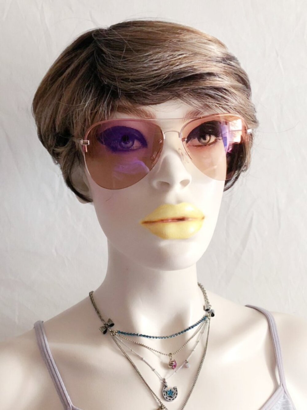 Retro Style Peach Rose Gold Aviator Sunglasses Half Frame